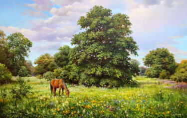 Malerei mit dem Titel "Summer Meadow" von Serhii Kapran, Original-Kunstwerk, Öl