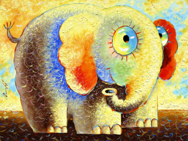 Картина под названием "Сияющий слон." - Serhii Lypovtsev, Подлинное произведение искусства, Акрил Установлен на Деревянная р…