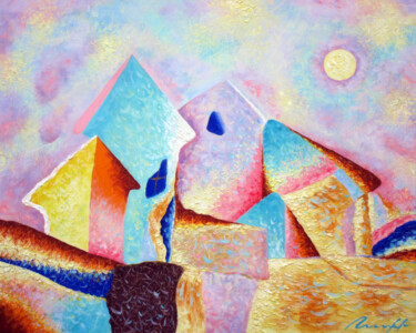 Картина под названием "Солнечный город." - Serhii Lypovtsev, Подлинное произведение искусства, Акрил Установлен на Деревянна…