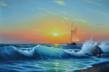 Pintura intitulada "Surf wave.  Прибой…" por Serhii Stoev, Obras de arte originais, Óleo