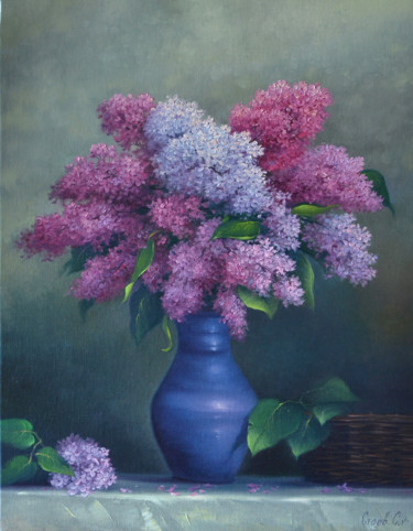 Painting titled "Lilac bouquet" by Serhii Stoev, Original Artwork, Oil