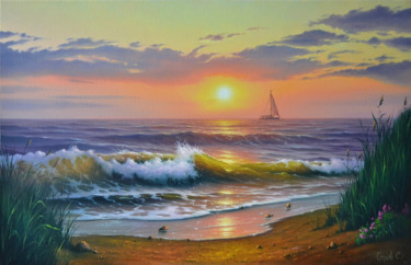 Painting titled "Dawn over the Sea o…" by Serhii Stoev, Original Artwork, Oil