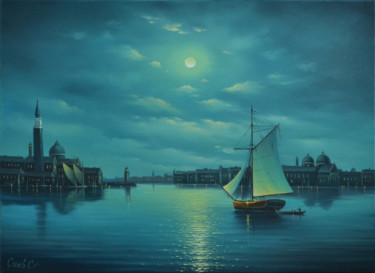Schilderij getiteld "Venetian night" door Serhii Stoev, Origineel Kunstwerk, Olie