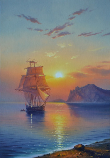 Painting titled "Evening Kara-Dag" by Serhii Stoev, Original Artwork, Oil