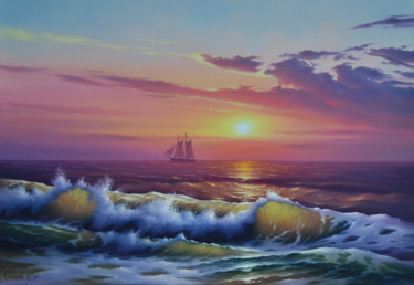 Painting titled "Glare of the sea" by Serhii Stoev, Original Artwork, Oil