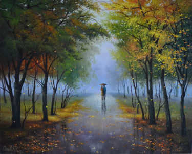 Painting titled "In the park under a…" by Serhii Stoev, Original Artwork, Oil