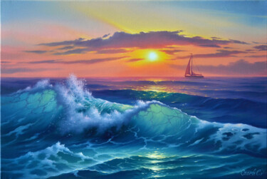 Peinture intitulée "Shining wave" par Serhii Stoev, Œuvre d'art originale, Huile