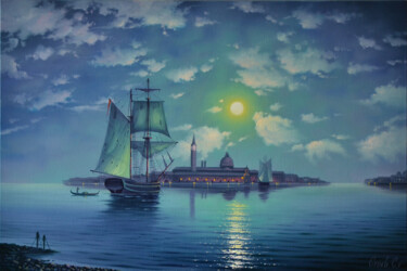 Картина под названием "''Night Venice''" - Serhii Stoev, Подлинное произведение искусства, Масло