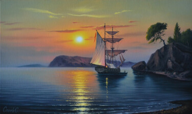 Painting titled "Seascape '' Harbor''" by Serhii Stoev, Original Artwork, Oil