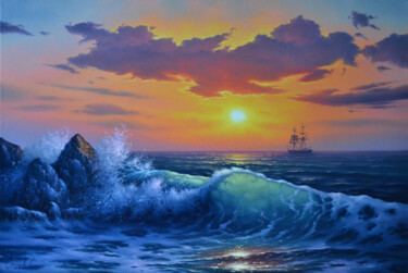 Peinture intitulée "Oil Painting-Wave o…" par Serhii Stoev, Œuvre d'art originale, Huile