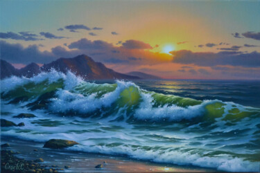 Painting titled "Oil Painting sea-Co…" by Serhii Stoev, Original Artwork, Oil