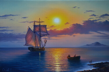 Pittura intitolato "Seascape,canvas oil…" da Serhii Stoev, Opera d'arte originale, Olio