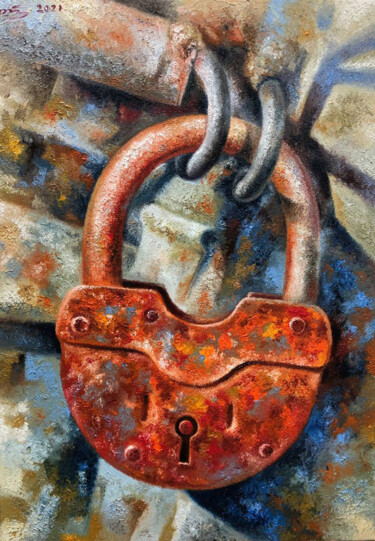 Painting titled "Old lock" by Serhii Voichenko, Original Artwork, Oil