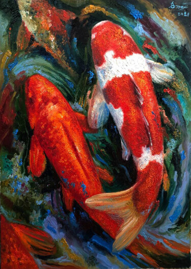 Peinture intitulée "Koi" par Serhii Voichenko, Œuvre d'art originale, Huile