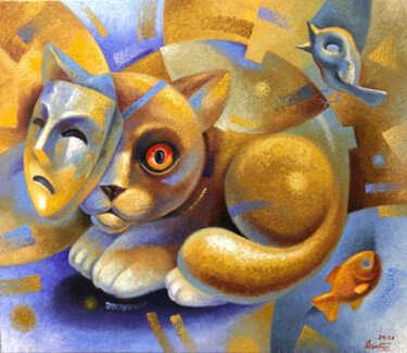 Painting titled "Honey Cat" by Serhii Voichenko, Original Artwork, Oil