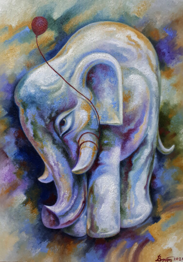 Peinture intitulée "White elephant" par Serhii Voichenko, Œuvre d'art originale, Huile