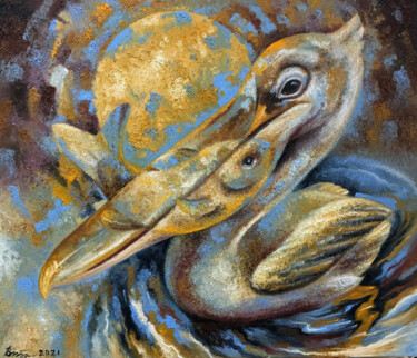 Malerei mit dem Titel "Pelican Spirit" von Serhii Voichenko, Original-Kunstwerk, Öl