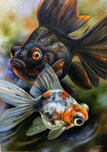 Pintura intitulada "Fish telescopes" por Serhii Voichenko, Obras de arte originais, Óleo