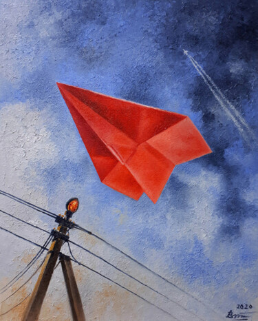 Painting titled "Red plane" by Serhii Voichenko, Original Artwork, Oil