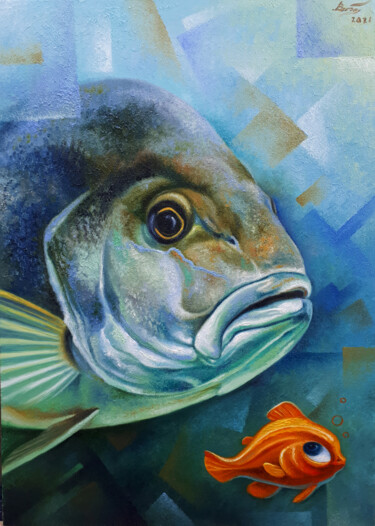 Painting titled "FISH HEAD" by Serhii Voichenko, Original Artwork, Oil