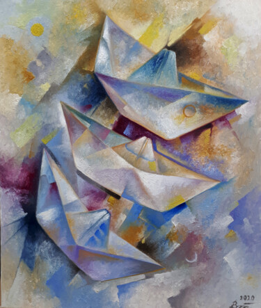 Peinture intitulée "Papers Boats" par Serhii Voichenko, Œuvre d'art originale, Huile