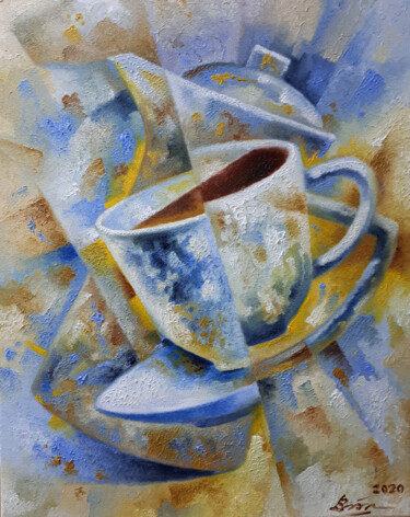 Painting titled "Morning coffee" by Serhii Voichenko, Original Artwork, Oil