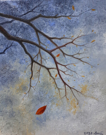 Painting titled "The last leaf" by Serhii Voichenko, Original Artwork, Oil