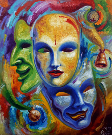 Painting titled "Three masks" by Serhii Voichenko, Original Artwork, Oil