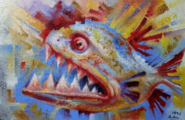 Schilderij getiteld "My piranha" door Serhii Voichenko, Origineel Kunstwerk, Olie