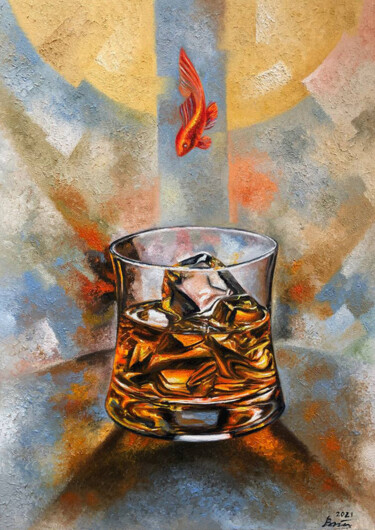 Painting titled "Glass of whiskey" by Serhii Voichenko, Original Artwork, Oil