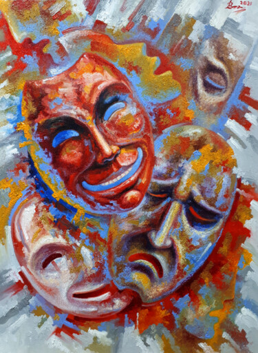 Painting titled "7 masks" by Serhii Voichenko, Original Artwork, Oil