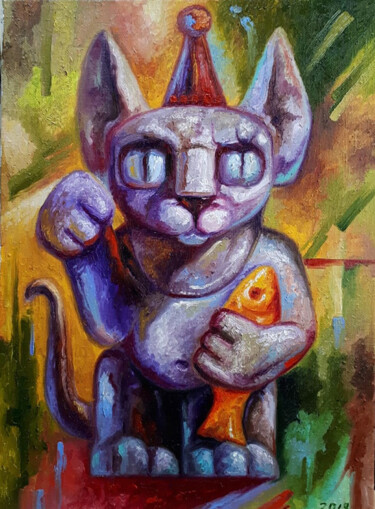 Malerei mit dem Titel "Mr Cat" von Serhii Voichenko, Original-Kunstwerk, Öl
