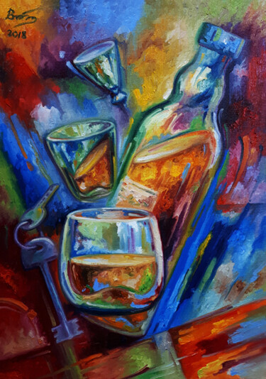 Malerei mit dem Titel "Evening drinks" von Serhii Voichenko, Original-Kunstwerk, Öl
