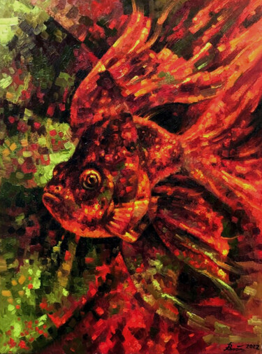 Pittura intitolato "Gold Fish" da Serhii Voichenko, Opera d'arte originale, Olio