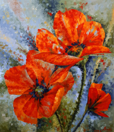 Peinture intitulée "Orange Poppies" par Serhii Voichenko, Œuvre d'art originale, Huile