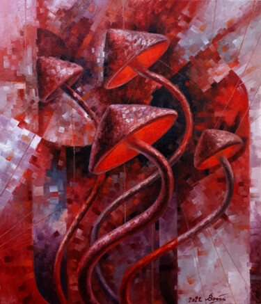 Schilderij getiteld "Red in gray" door Serhii Voichenko, Origineel Kunstwerk, Olie