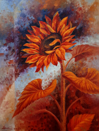 Malerei mit dem Titel "Sunflower in orange" von Serhii Voichenko, Original-Kunstwerk, Öl