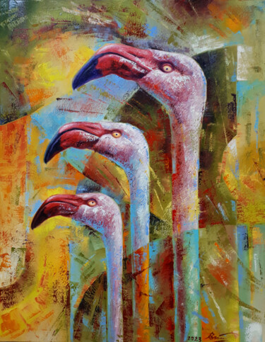 Painting titled "Your Flamingo" by Serhii Voichenko, Original Artwork, Oil