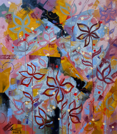 Картина под названием "In flowers" - Serhii Voichenko, Подлинное произведение искусства, Масло