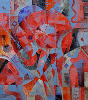 Картина под названием "Pink Elephant" - Serhii Voichenko, Подлинное произведение искусства, Масло
