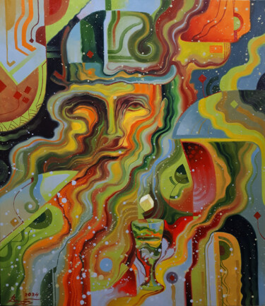Malerei mit dem Titel "Absinthe man" von Serhii Voichenko, Original-Kunstwerk, Öl