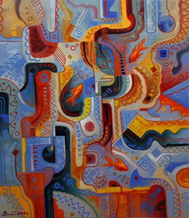 Malerei mit dem Titel "Goldfish labyrinth" von Serhii Voichenko, Original-Kunstwerk, Öl