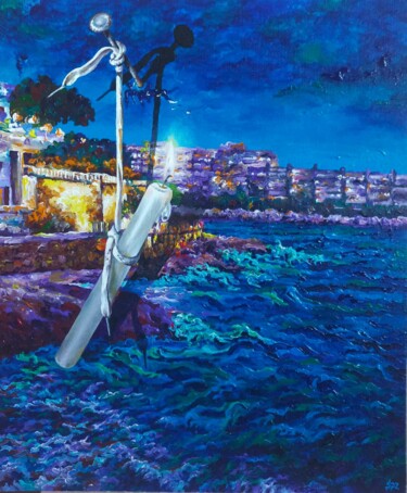 Peinture intitulée "La noche en Salou" par Serhii Zavarzin, Œuvre d'art originale, Acrylique