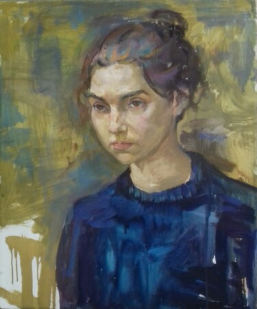 Painting titled "Sad Girl" by Serhii, Original Artwork, Gouache
