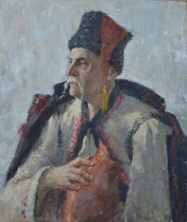 Painting titled "Old Cossack" by Serhii, Original Artwork, Oil