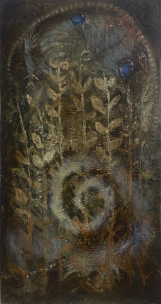 Painting titled "wormwood mustache" by Sergii Shkoliar, Original Artwork, Oil Mounted on Wood Panel