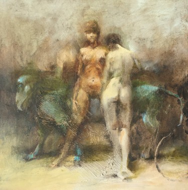 Pintura titulada "taming chimeras" por Sergii Shkoliar, Obra de arte original, Oleo Montado en Bastidor de camilla de madera