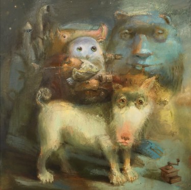 Painting titled "wintering of animals" by Sergii Shkoliar, Original Artwork, Oil