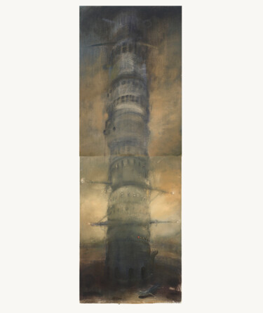 Painting titled "Tea-tower (diptych)" by Sergii Shkoliar, Original Artwork, Oil Mounted on Wood Stretcher frame