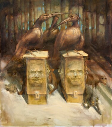 Painting titled "from left to right" by Sergii Shkoliar, Original Artwork, Oil Mounted on Wood Stretcher frame